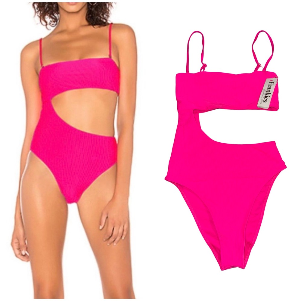 NEWโ Frankies Bikinis Carter Ribbed Cutout One Piece Swimsuit Pink Small